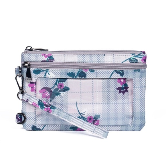 Lug Peekaboo Convertible Wristlet Pouch Plaid Floral Pearl EUC - Picture 2 of 8